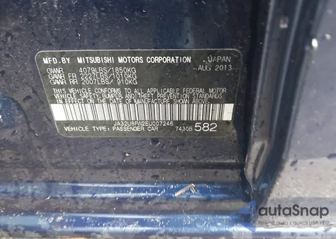 2014 Mitsubishi Lancer Gt из США, поврежденный, VIN JA32U8FW2EU007246